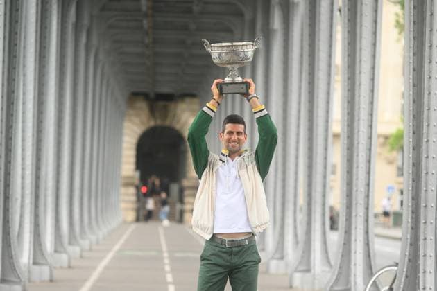 French Open - Novak Djokovic Poses With His Trophy Novak Djokovic of Serbia poses with The Musketeers? Cup after winning his 23rd grand slam trophy on the Bir-Hakeim bridge after winning the Men s Singles Title in the 2023 French Open on June 12, 2023 in Paris, France. Photo by Laurent Zabulon ABACAPRESS.COM attend the French Open 2021 at Roland Garros on June 11, 2023 in Paris, France. Photo by Laurent Zabulon ABACAPRESS.COM Paris France  Copyright: xZabulonxLaurent ABACAx 856705_009 ZabulonxLaurent ABACAx 0259523248st