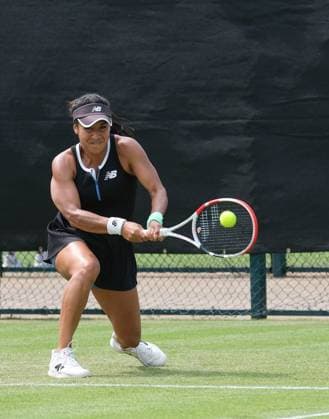 12th June 2023; Nottingham Tennis Centre, Nottingham, England: Rothesay Nottingham Open, Day 1; Heather Watson (GBR) hits a backhand shot down the line to Jule Niemeier (GER)  ActionPlus12519510 PaulxBonser