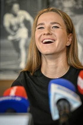 Karolina Muchova, Czech tennis player and 2023 French Open finalist, smiles during a press conference, PK, Pressekonferenz on June 14, 2023, in Prague, Czech Republic. (CTKxPhoto VitxSimanek) CTKPhotoP2023061403829  CTKPhotoP2023061403829
