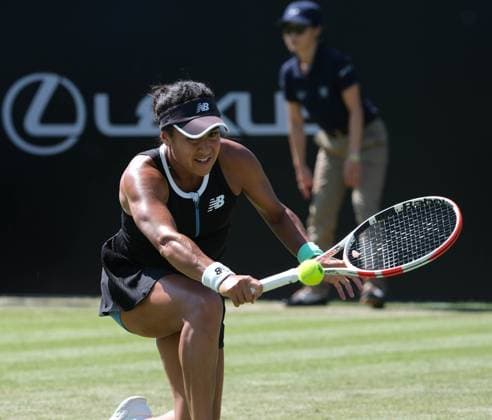 14th June 2023; Nottingham Tennis Centre, Nottingham, England: Rothesay Nottingham Open, Day 3; Heather Watson (GBR) plays a backhand drop shot to Tatjana Maria (GER) in her two sets win  ActionPlus12519619 PaulxBonser