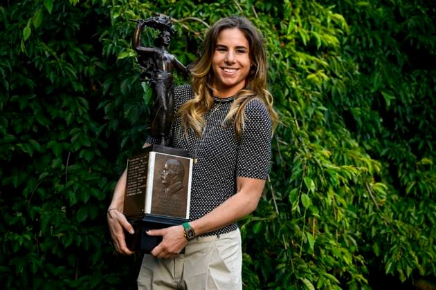 Czech skier and snowboarder Ester Ledecka receives the Jiri Stanislav Guth Jarkovsky Award in Prague, Czech Republic, June 14, 2023. Three-time Olympic champion Ester Ledecka won the Jiri Stanislav Guth-Jarkovsky Award for the most valuable performance of the year for the second time in her career. (CTKxPhoto OndrejxDeml) CTKPhotoP2023061408514  CTKPhotoP2023061408514