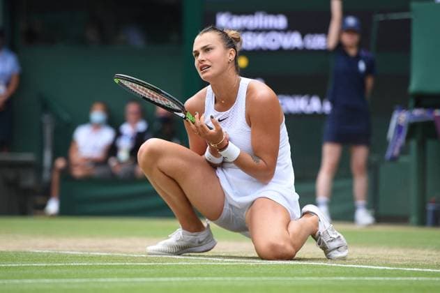 Wimbledon Day 10 Aryna Sabalenka (BLR) during her semi final round round match at the 2021 Wimbledon Championships at the AELTC in London, UK on July 8, 2021. Photo by Corinne Dubreuil ABACAPRESS.COM London United Kingdom  Copyright: xDubreuilxCorinne ABACAx 772035_102 DubreuilxCorinne ABACAx 772035_102
