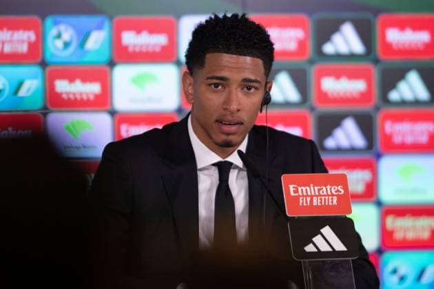 Official presentation of Jude Bellingham as a new Real Madrid player at the Ciudad Deportiva de Valdebebas, Madrid, June 15, 2023 Presentacion oficial de Jude Bellingham como nuevo jugador del Real Madrid en la Ciudad Deportiva de Valdebebas, Madrid 15 de Junio de 2023 900 Cordon Press