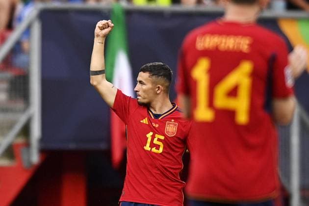 Foto Fabio Ferrari LaPresse 15 Giugno 2023 - Enschede, Paesi Bassi - calcio - Spagna v Italia - Uefa Nations League - Semi-finale - FC Twente Stadion-Enschede. Nella foto: esultanza Yeremy Pino (Spain) dopo il gol 1-0 June 15, 2023 Enschede, Netherland - sport, calcio - Spain v Italy - Uefa Nations League - Semi-finale - FC Twente Stadion-Enschede. In the pic: Yeremy Pino (Spain) celebrates after goal 1-0  Copyright: xFabioxFerrari LaPresse FerrariFax