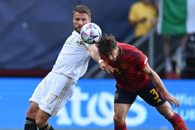 Enschede (Olanda) 15 06 2023 - Nations League Spagna-Italia foto Image nella foto: Ciro Immobile-Robin Le Normand 