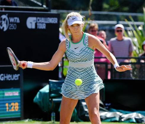 16th June 2023; Nottingham Tennis Centre, Nottingham, England: Rothesay Nottingham Open, Day 5; Katie Boulter (GBR) plays a forehand shot down the line tom Harriet Dart (GBR) in her two set win  ActionPlus12520011 PaulxBonser