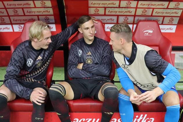 Julian Brandt (Deutschland Germany), Nico Schlotterbeck (Deutschland Germany), Torwart Goalie Bernd Leno (Deutschland Germany) - Warschau 16.06.2023: Polen vs. Deutschland, PGE Narodowy Stadion Warschau