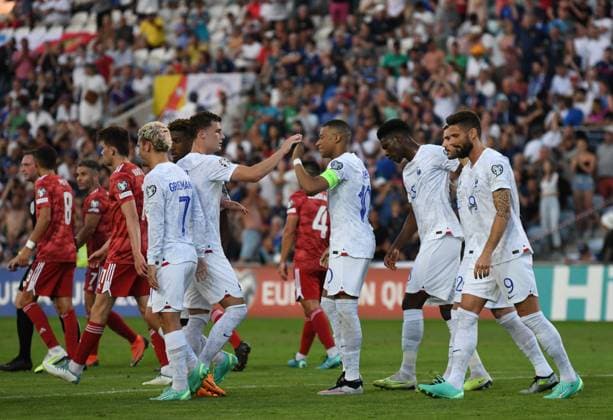 FARO, PORTUGAL - JUNE 16: Kylian Mbapp? of France celebrates after scoring his sides second goal during the UEFA EURO, EM, Europameisterschaft,Fussball 2024 qualifying round group B match between Gibraltar and France at Estadio Algarve on June 16, 2023 in Faro near Faro, Portugal. SPO 