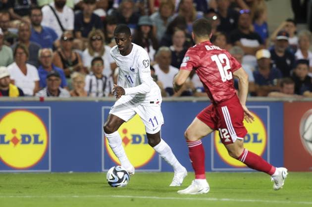 Loule , 06 16 2023 - This evening, the Gibraltar national team, Nationalteam received the France National Team at Estadio do Algarve, in a game counting for the 2024 European Championship, EM, Europameisterschaft Qualifying. Ousmane Dembele FOOTBALL : Gibraltar Vs France - Qualification Euro - 16 06 2023 Atlantico Panoramic 