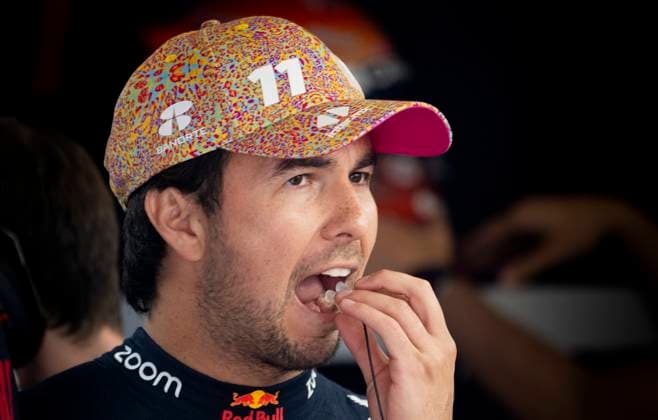 June 16, 2023, Montreal, PQ, Canada: Red Bull Racing Sergio Perez of Mexico, blows on his earplug as he gets ready to hit the track for the first practice session at the Canadian Grand Prix in Montreal, Friday, June 16, 2023. Sergio Perez  - ZUMAc35_ 20230616_zaf_c35_119 Copyright: xPaulxChiassonx