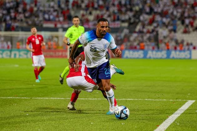 Malta v England Euro 2024 Qualifier 16 06 2023. Callum Wilson (23) of England skips past Joseph Mbong (7) of Malta during the Euro 2024 Qualifier match between Malta and England at National Stadium, Attard, Malta on 16 June 2023. Editorial use only , Copyright: xNigelxKeenex PSI-17544-0090