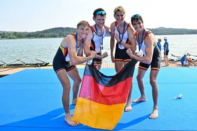 Lightweight Men s Quadruple Sculls Final: Fabio Kress - Simon Klueter - Arno Gaus - Joachim Agne (GER) silver medal during 2023 World Rowing Cup II, Canoying in Varese, Italy, June 16 2023  Copyright: xDaniloxVigo IPAxSportx xipa-agenx xx 0 IPA_IPA38693478