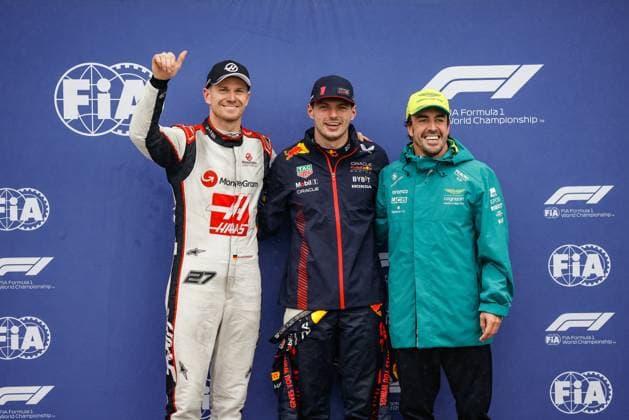 27 Nico Hulkenberg (DEU, MoneyGram Haas F1 Team), 1 Max Verstappen (NLD, Oracle Red Bull Racing), 14 Fernando Alonso (ESP, Aston Martin Aramco Cognizant F1 Team), F1 Grand Prix of Canada at Circuit Gilles-Villeneuve on June 17, 2023 in Montreal, Canada. (Photo by HOCH ZWEI) Montreal Canada