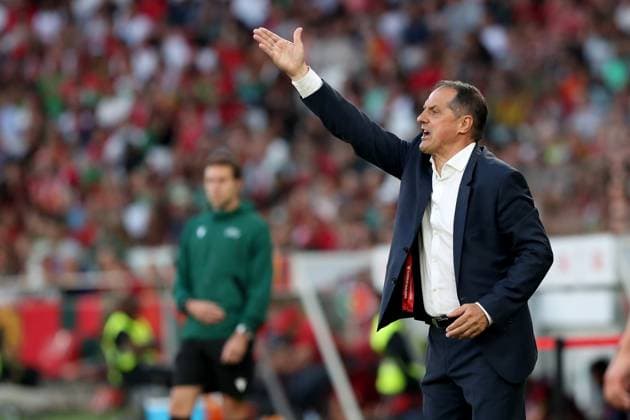 (230618) -- LISBON, June 18, 2023 -- Bosnia and Herzegovina s head coach Faruk Hadzibegic gestures during the UEFA EURO, EM, Europameisterschaft,Fussball 2024 group J qualifiers match between Portugal and Bosnia and Herzegovina, at the Luz stadium in Lisbon, Portugal, on June 17, 2023. (Photo by Fiuza Xinhua) (SP)PORTUGAL-LISBON-EURO-2024-QUALIFIERS-POR-BIH Pedro 