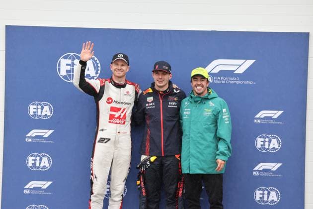 FORMULA 1 AWS GRAND PRIX DU CANADA 2023 17.06.2023, Circuit Gilles-Villeneuve, Montreal, FORMULA 1 AWS GRAND PRIX DU CANADA 2023 , im Bild Poleposition für Max Verstappen (NLD), Oracle Red Bull Racing, 2.Startplatz für Nico Hülkenberg (DEU), Moneygram Haas F1 Team, 3.Startplatz für Fernando Alonso (ESP), Aston Martin Aramco Cognizant Formula One Team