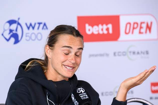 Aryna Sjarhejeuna Sabalenka, belarussische Tennisspielerin, waehrend einer Pressekonferenz, GER, Berlin, Tennis bett1open, WTA, Tennis Damen 500, Saison 2022 2023, 18.06.23, 2023, Steffi Graf Stadion, GER, Berlin, Tennis bett1open, WTA 500, Saison 2022 2023, 18.06.23, 2023, Steffi Graf Stadion, Foto: Eibner-Pressefoto Uwe Koch Berlin Copyright: xEibner-Pressefoto UwexKochx EP_UKH