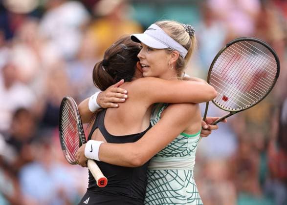 Mandatory Credit: Photo by Ryan Browne Shutterstock (13961302bj) Katie Boulter of Great Britain celebrates winning her final match against Jodie Burrage of Great Britain. Rothesay Open, Day Seven, Tennis, Nottingham Tennis Centre, Nottingham, UK - 18 Jun 2023 Rothesay Open, Day Seven, Tennis, Nottingham Tennis Centre, Nottingham, UK - 18 Jun 2023  Copyright: xRyanxBrowne Shutterstockx 13961302bj