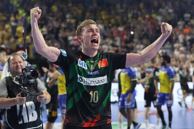 18.06.2023, xgox, Handball - EHF Champions League - Finale, SC Magdeburg - Barlinek Industria Kielce v.l. Gisli Thorgeir Kristjansson (Magdeburg, 10) Jubel ueber den Sieg, Jubel nach Spielende Koeln