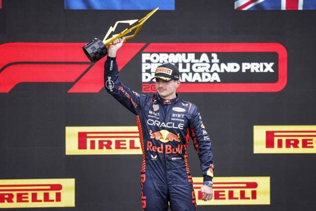 VERSTAPPEN Max (ned), Red Bull Racing RB19, portrait celebrates Red Bull s 100th victory podium during the Formula 1 Pirelli Grand Prix du Canada, 8th round of the 2023 Formula One World Championship, WM, Weltmeisterschaft from June 16 to 18, 2023 on the Circuit Gilles Villeneuve, in MontrÃ al, Canada - F1 - CANADIAN GRAND PRIX 2023 - RACE DPPI Panoramic  00123021__R5_1298