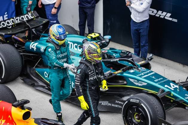 44 Lewis Hamilton (GBR, Mercedes-AMG Petronas F1 Team), 14 Fernando Alonso (ESP, Aston Martin Aramco Cognizant F1 Team), F1 Grand Prix of Canada at Circuit Gilles-Villeneuve on June 18, 2023 in Montreal, Canada. (Photo by HOCH ZWEI) Montreal Canada
