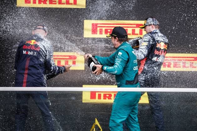 Adrian Newey (GBR, Oracle Red Bull Racing), 14 Fernando Alonso (ESP, Aston Martin Aramco Cognizant F1 Team), 1 Max Verstappen (NLD, Oracle Red Bull Racing), F1 Grand Prix of Canada at Circuit Gilles-Villeneuve on June 18, 2023 in Montreal, Canada. (Photo by HOCH ZWEI) Montreal Canada