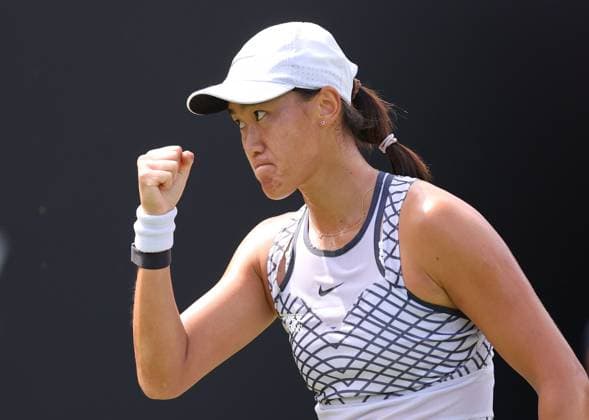 Mandatory Credit: Photo by Ryan Browne Shutterstock (13975088a) Xiyu Wang of China during her Qualifying round against Viktoriya Tomova of Bulgaria. Rothesay Classic, Day One, Tennis, Edgbaston Priory Club, Birmingham, UK - 19 Jun 2023 Rothesay Classic, Day One, Tennis, Edgbaston Priory Club, Birmingham, UK - 19 Jun 2023  Copyright: xRyanxBrowne Shutterstockx 13975088a