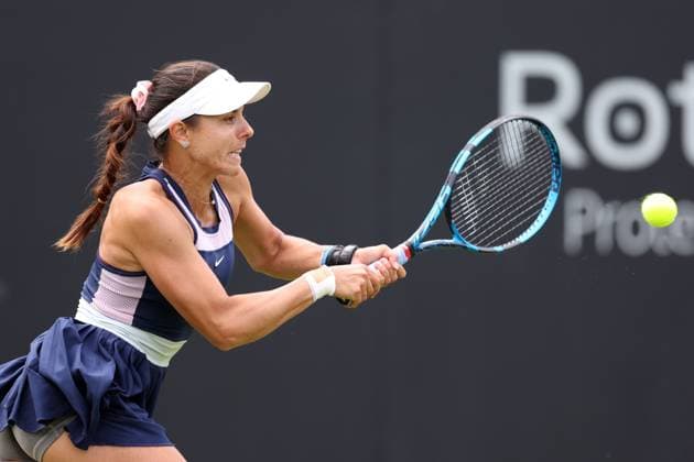 Mandatory Credit: Photo by Ryan Browne Shutterstock (13975088i) Viktoriya Tomova of Bulgaria during her Qualifying round against Xiyu Wang of China. Rothesay Classic, Day One, Tennis, Edgbaston Priory Club, Birmingham, UK - 19 Jun 2023 Rothesay Classic, Day One, Tennis, Edgbaston Priory Club, Birmingham, UK - 19 Jun 2023  Copyright: xRyanxBrowne Shutterstockx 13975088i