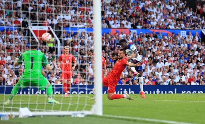 Mandatory Credit: Photo by JASONPIX Shutterstock (13975662m) Bukayo Saka of England scores a goal to put England 2-0 up England v North Macedonia - European Championship, EM, Europameisterschaft QUALIFYING - GROUP C. Football, Old Trafford, Manachester. UK. 19 JUN 2023 Editorial use only England v North Macedonia - EUROPEAN CHAMPIONSHIP QUALIFYING - GROUP C. Football, Old Trafford, Manachester. UK. 19 JUN 2023 Editorial use only  Copyright: xJASONPIX Shutterstockx 13975662m