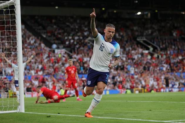 England v North Macedonia UEFA EURO, EM, Europameisterschaft,Fussball 2024 Qualifiers Calvin Phillips of England celebrates scoring his side?s 6th goal during the UEFA Euro 2024 Qualifiers Group C match at Old Trafford, Manchester Copyright: xPaulxChestertonx FIL-18631-0050 UK Newspapers OUT
