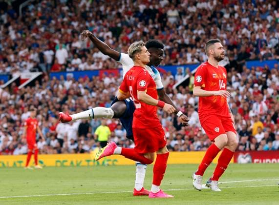 UEFA European Championships - Qualifying - Group C - England vs North Macedonia - Old Trafford - Monday 19th June 2023 Bukayo Saka of England scores his third goal, at Old Trafford., at Old Trafford. 