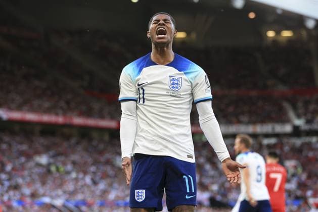 Mandatory Credit: Photo by JASONPIX Shutterstock (13975662av) Marcus Rashford of England reacts England v North Macedonia - European Championship, EM, Europameisterschaft QUALIFYING - GROUP C. Football, Old Trafford, Manachester. UK. 19 JUN 2023 Editorial use only England v North Macedonia - EUROPEAN CHAMPIONSHIP QUALIFYING - GROUP C. Football, Old Trafford, Manachester. UK. 19 JUN 2023 Editorial use only  Copyright: xJASONPIX Shutterstockx 13975662av