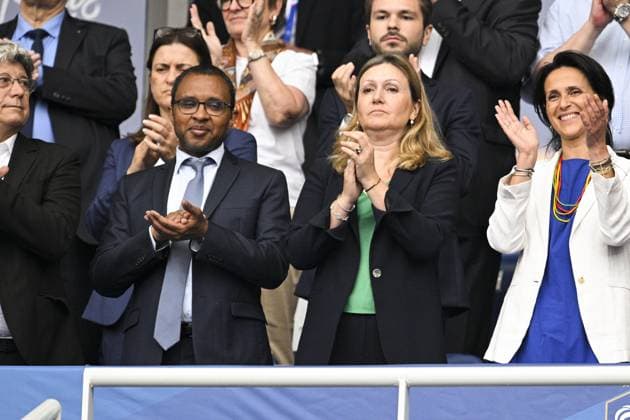 Pap Ndiaye - Ministre de l Education nationale et de la Jeunesse et Yael Braun Pivet - Presidente de l Assemblee Nationale FOOTBALL : France vs Grece - Qualifications Euro2024 - 19 06 2023 JBAutissier Panoramic  
