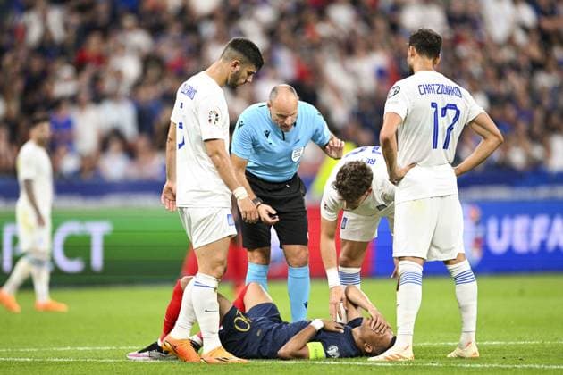 MBAPPE Kylian (FRA) a terre FOOTBALL : France vs Grece - Qualifications Euro2024 - 19 06 2023 JBAutissier Panoramic  
