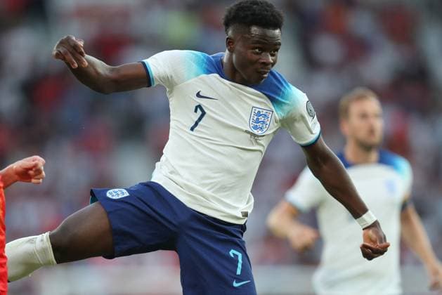 England v North Macedonia 19 June 2023 Manchester, UEFA EURO, EM, Europameisterschaft,Fussball Qualifying, EM, Europameisterschaft match England v North Macedonia - Bukayo Saka of England - (Photo by Mark Leech). Manchester UK Copyright: xMarkxLeechxOffside
