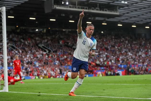 Kalvin Phillips celebrates his debut England goal Copyright: xSimonxHallx 37600098