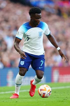 England v North Macedonia ,Manchester, UK - 19 June 2023 Bukayo Saka of England during the Euro 2024 qualifying match - Group C: England v North Macedonia at Old Trafford on 19 June 2023 in Manchester, England (Photo by Paul OBrien PPAUK) Manchester Old Trafford Lancashire England Copyright: xPaulxOBrien PPAUKx PPA-035575