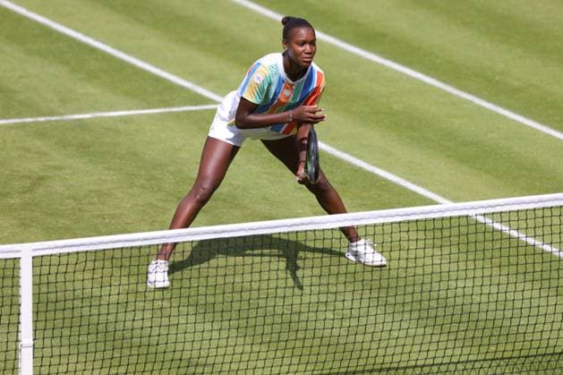 Jule Niemeier (red) and Noma Noha Akugue (black), GER, during womens doubles at 2023 bett1 Open in Berlin, 21 06 2023; -