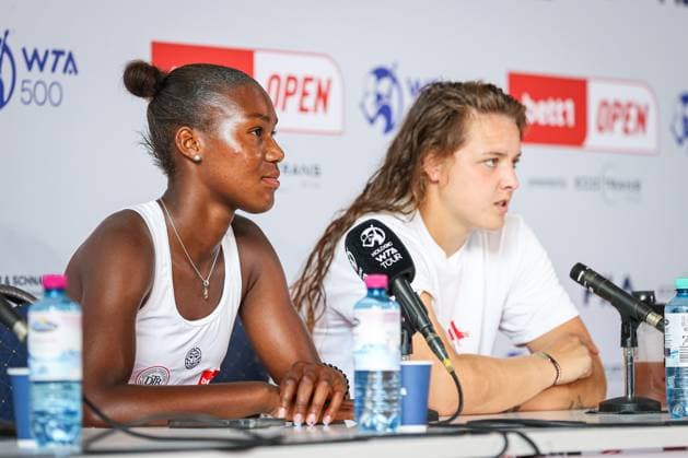 Pressekonferenz: Noma NOHA AKUGUE GER und Jule NIEMEIER GER, bett1open presented by ecotrans Group, Berlin, LTTC Rot-Weiß Berlin, 21.06.2023, Copyright: xClaudioxGärtnerx