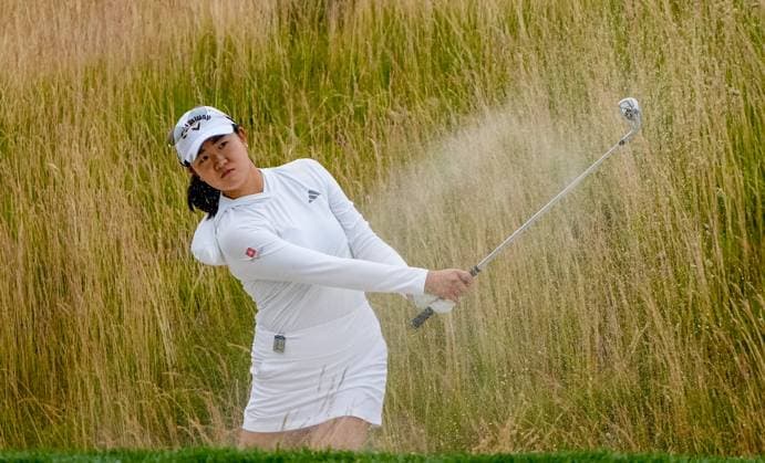 June 21, 2023, Springfield, NJ, USA: Rose Zhang (USA) hits out of a bunker during a practice round of the KPMG Womens Golf Championship at Baltusrol Golf Club in Springfield, NJ on June 21, 2023. Eclipse Sportswire CSM Springfield USA - ZUMAcs17 20230621_zaf_cs17_016 Copyright: xScottxSeriox
