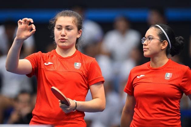 Arantxa Cossio and Clio Barcenas of Mexico during the game Mexico vs Costa Rica, corresponding to the first stage of Womens Team Table tennis, Tischtennis at the Central American and Caribbean Games San Salvador 2023, at EL Polvorin Sports Complex, on June 21, 2023. <br><br> Arantxa Cossio y Clio Barcenas de Mexico durante el juego Mexico vs Costa Rica, correspondiente a la primera ronda de Tenis de Mesa Femenil por equipos en los Juegos Centroamericanos y del Caribe San Salvador 2023, en el Complejo Deportivo EL Polvorin, el 21 de Junio de 2023. JCC San Salvador 2023 Mexico vs Costa Rica 