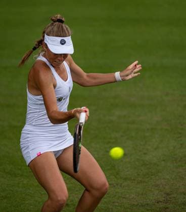 22nd June 2023; Edgbaston Priory Club, Birmingham, England: Rothesay Classic Birmingham, Day 4; Magdalena Frech (POL) hits a forehand in her match with Sorana Cirstea (ROU)  ActionPlus12522256 GodfreyxPitt