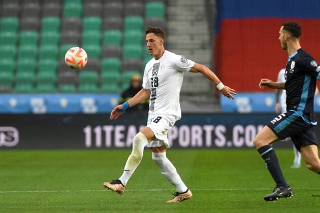 ANDRES VOMBERGAR, UEFA EURO, EM, Europameisterschaft,Fussball 2024 Qualifying, Slovenia-San Marino 2-0, azione, Action Single Shot UEFA QUALIFICAZIONI EURO 2024 SLOVENIA-SAN MARINO 2-0