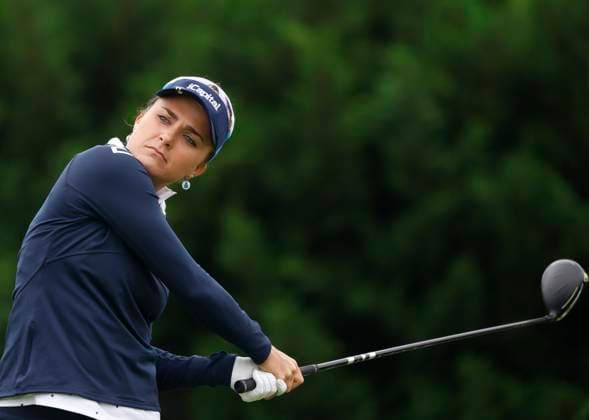Lexi Thompson hits her tee shot on the 14th hole in the first round of the KPMG Women s PGA, Golf Herren Championship at Baltusrol Golf Club in Springfield, NJ on Thursday, June 22, 2023.  NYP20230622101 JohnxAngelillo