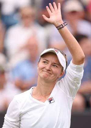 Mandatory Credit: Photo by Ryan Browne Shutterstock (13977105ck) Barbora Krejcikova of the Czech Republic celebrates winning her quarter-final match. Rothesay Classic, Day Five, Tennis, Edgbaston Priory Club, Birmingham, UK - 23 Jun 2023 Rothesay Classic, Day Five, Tennis, Edgbaston Priory Club, Birmingham, UK - 23 Jun 2023 Copyright: xRyanxBrowne Shutterstockx 13977105ck