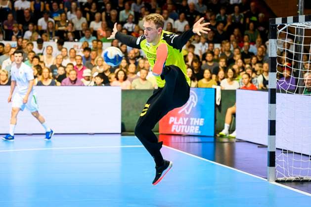 Hannover, Deutschland 23. Juni 2023: Handball U21, U 21 WM - Vorrunde Gruppe B - Algerien - Deutschland Torhueter Lasse Ludwig (Deutschland VfL Potsdam) Hannover Swiss Life Hall Niedersachsen Deutschland
