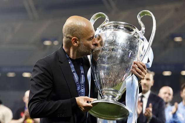 ISTANBUL - Manchester City FC coach Pep Guardiola kisses the UEFA Champions League trophy, Coupe des clubs Champions Europeans during the UEFA Champions League Final between Manchester City FC and FC Inter Milan at Ataturk Olympic Stadium on June 10, 2023 in Istanbul, Turkey. AP Dutch Height MAURICE OF STONE UEFA Champions League final 2022 2023 xVIxANPxSportx xMauricexvanxSteenxIVx 472302392 originalFilename: 472302392.jpg