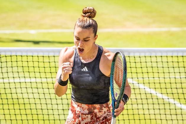 Bett1 Open WTA, Tennis Damen 500. Berlin, 24.06.2023 Maria Sakkari (Griechenland) feiert den Sieg Viertelfinale Bett1 Open WTA 500 . Steffi Graf Stadion, Rot-Weiss Tennis Club, Berlin, 24.06.2023 Bett1Open Copyright: xBEAUTIFULxSPORTS LucianoxLimax