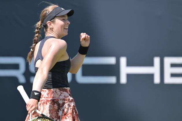 24.06.2023, xbrx, Tennis Bad Homburg Open WTA, Tennis Damen 250, emspor, v.l. Volynets, Katie (USA), jubelt, gestikuliert, mit den Armen gestikulieren Bad Homburg
