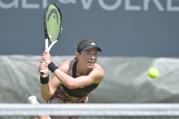24.06.2023, xbrx, Tennis Bad Homburg Open WTA, Tennis Damen 250, emspor, v.l. Volynets, Katie (USA), fokussiert, konzentriert, spielt den Ball Bad Homburg