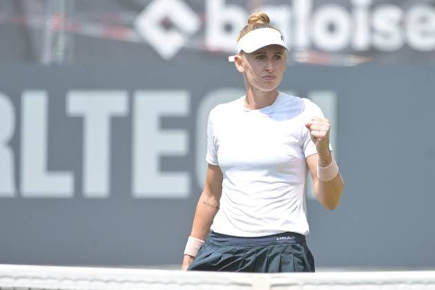 24.06.2023, xbrx, Tennis Bad Homburg Open WTA, Tennis Damen 250, emspor, v.l. Teichmann, Jil (SUI), fokussiert, konzentriert, jubelt, gestikuliert, mit den Armen gestikulieren Bad Homburg